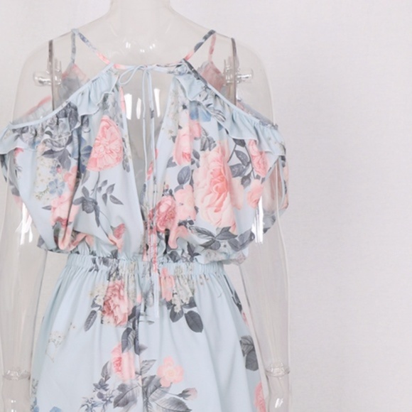 Girly Floral Flirty Jumpsuit blue dress - Picture 4 of 7